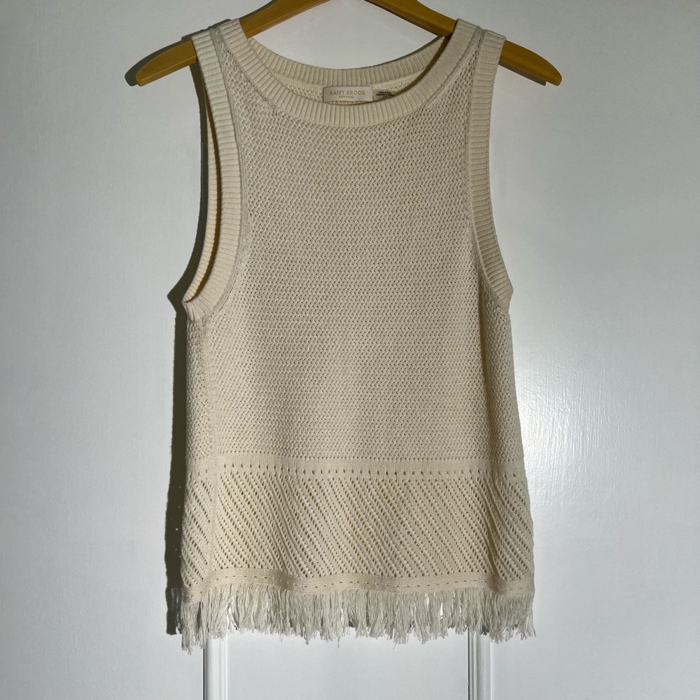 Ramy Brook Cream Knit Fringe Tank Top - Picture 5 of 8